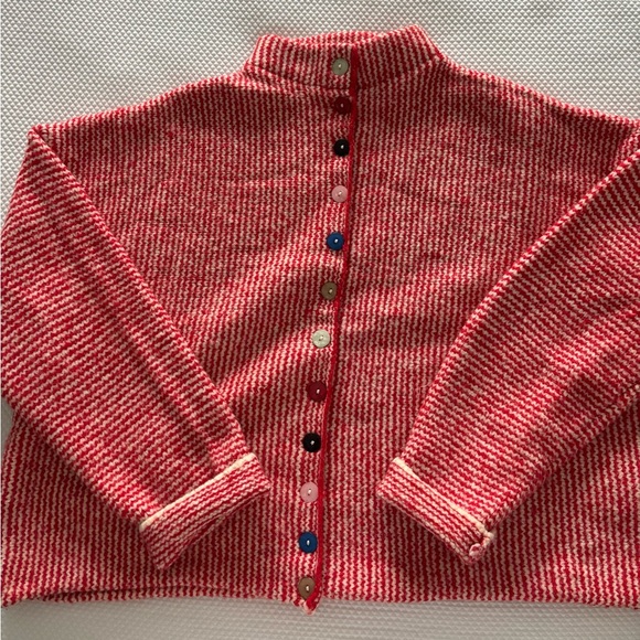 Sweaters - Red Stripe Button-Back Women’s Cardigan Sweater
